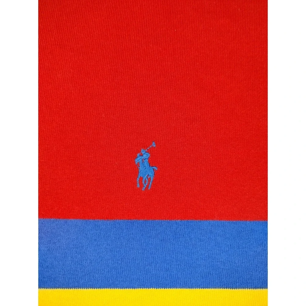 Polo Ralph Lauren Rugby Shirt Mens XL Red Blue Yellow Stripe Pony Classic Fit